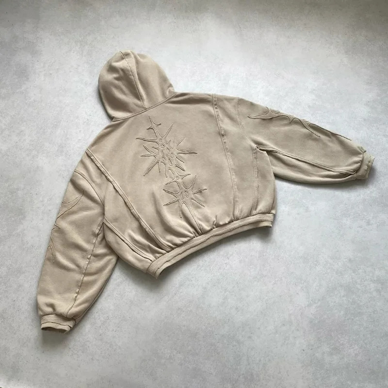 American Fashion Pattern Embroidery Stitching Style Hoodie Y2K Harajuku Vintage Hip Hop Casual Joker Sports Sweater Hoodies 241008