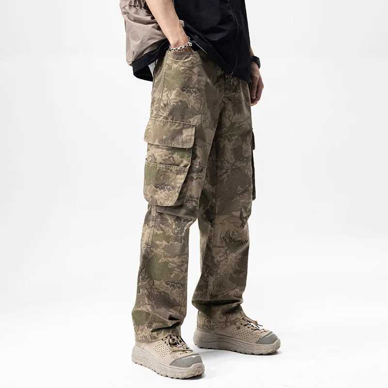 Desert Camouflage Overalls Mens 2024 New Loose Straight Fashion Mens High end Street Korean Casual Pants W241009