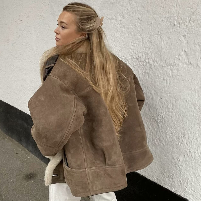 Warm Thicken Women Lambswool Loose Jacket 2024 Winter Long Sleeve Faux Suede Coat Female Oversize Top Fluffy Outerwear