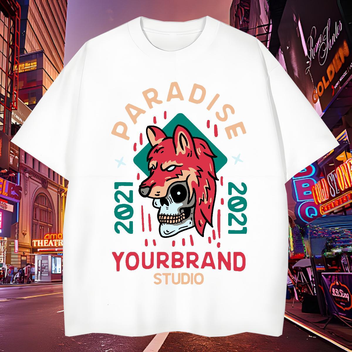 Unisex T Shirts Men 230g Pure Cotton skull Street wear Hip Hop Custom Printed Crew Neck Breathable Men Tops Tees Casual New Tees Shirts