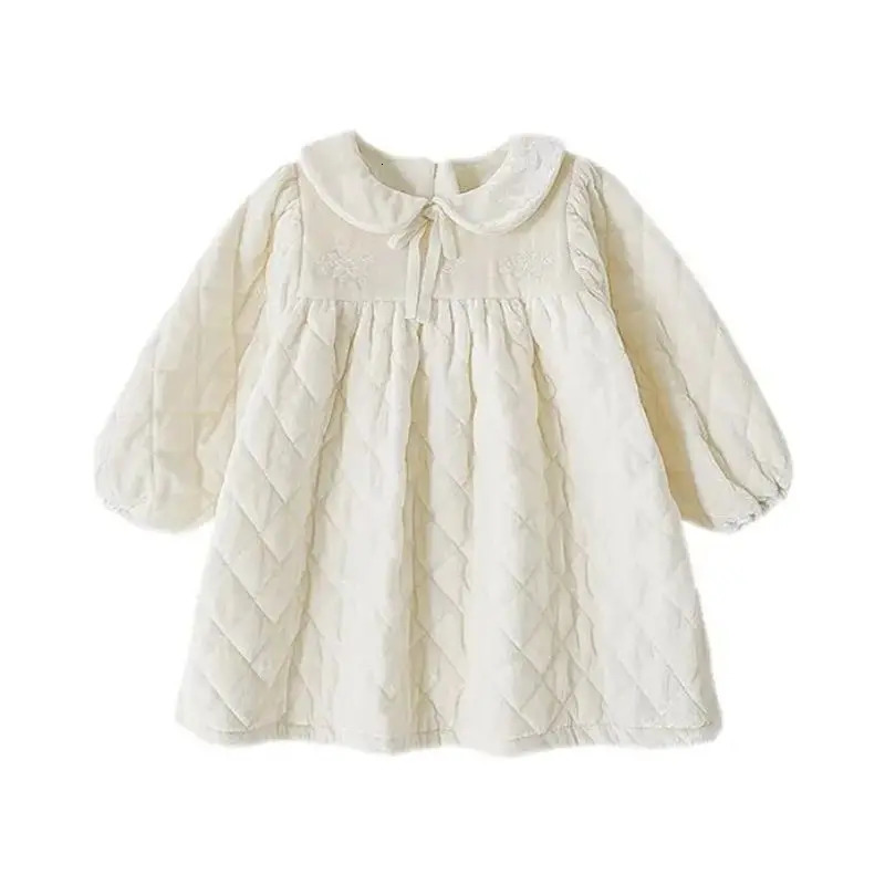 1-10 year old children baby girls winter velvet princess dress childrens thick and warm Peter Pan collar dress girls loose suit 7 241008