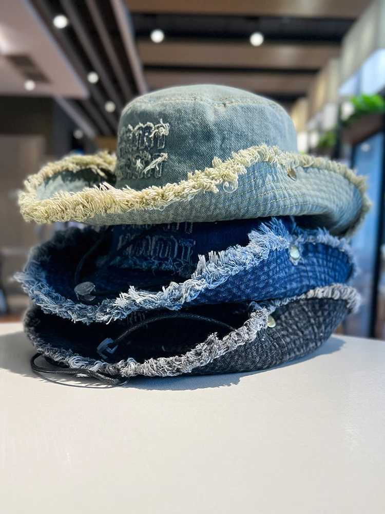 Wide Brim Hats Bucket A worn-out letter washed Jean fisherman hat womens spring summer outdoor sun Alpine mens H241010