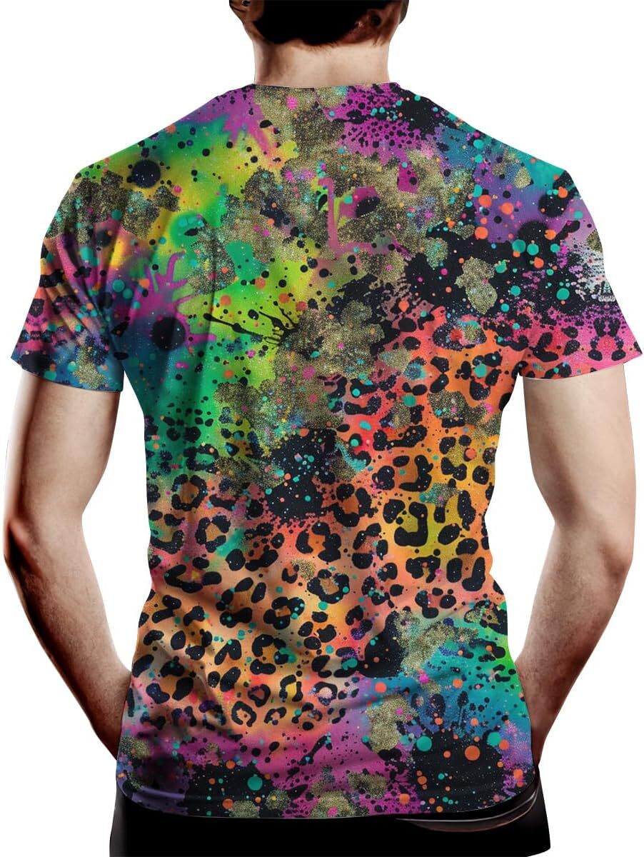 Mens T shirt Men's Leopard Print T-Shirts Novelity Colorful Stripes Summer Short Sleeve Tee Top graphic tee Casual tops summer cool