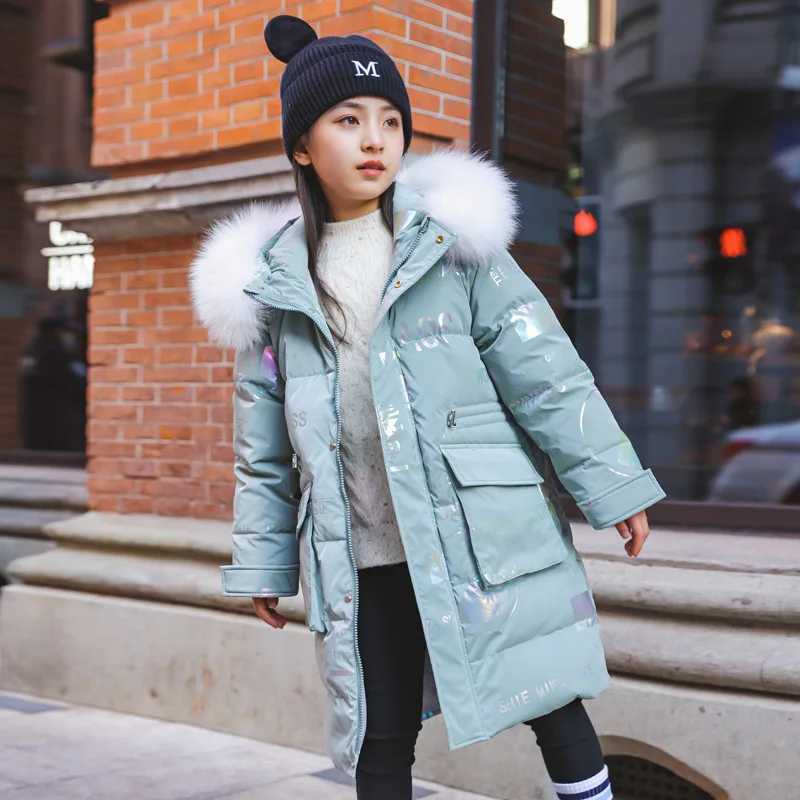 Down Coat -30 C Winter warm Down cotton Jacket Girls faux fur Coat Waterproof Hooded clothes Child Outerwear Clothing Parka Snowsuit 5-16Y H241010