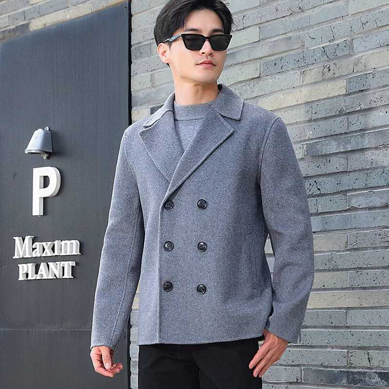 Autumn And Winter Handmade Mens Double-Sided Suit Collar Korean Version 100% Merino Wool Coat Cashmere Business Coat Short Top LX241010