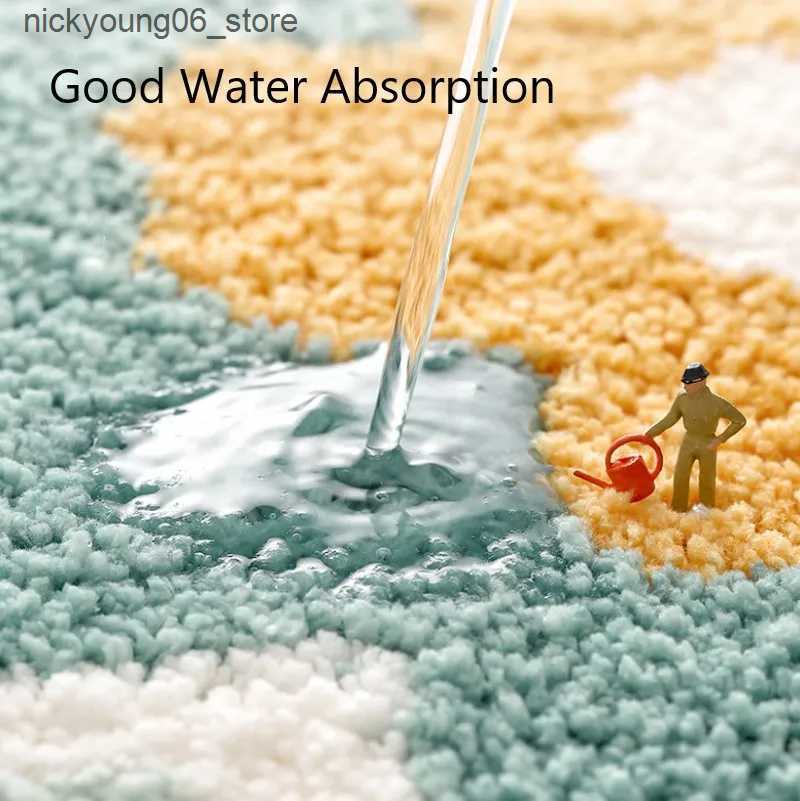 Non-Slip Bath Mats Inyahome Farmhouse Bathmat Floor Runner Rug Floral Shape Bath Mats Non-Slip Modern Carpet Washable Floor Mats L240910