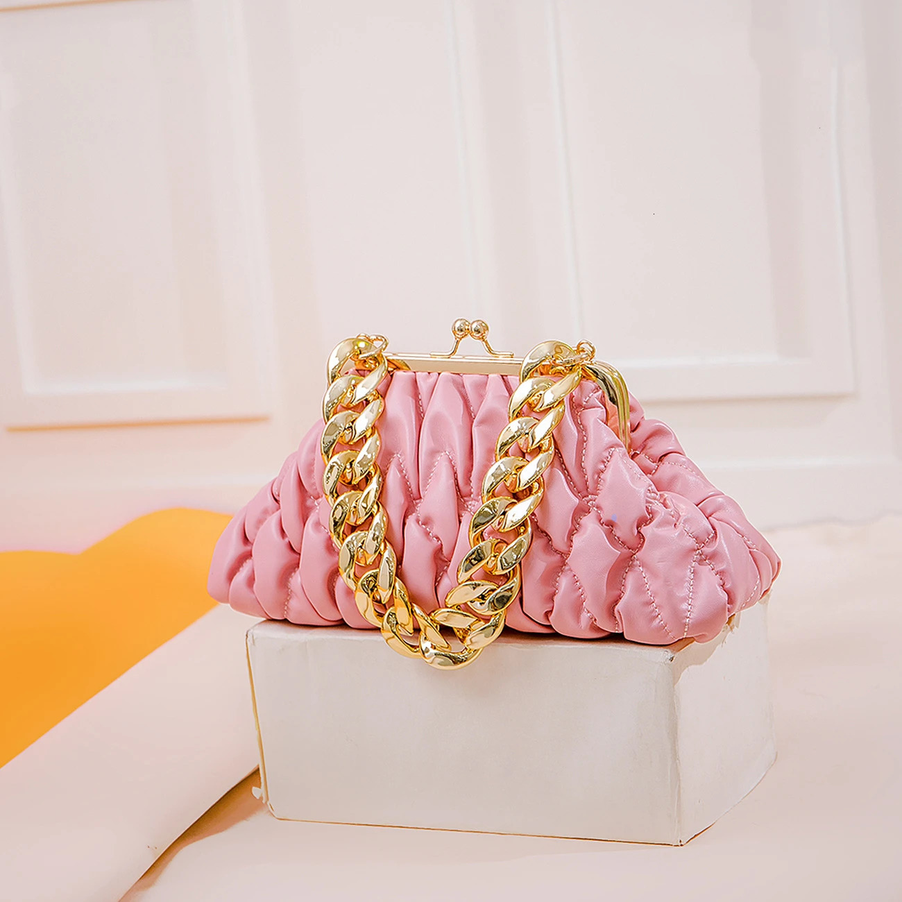 Womens bag gold chain handbag womens leather coin bag womens purchase orange womens gold chain handbag for sale 241008