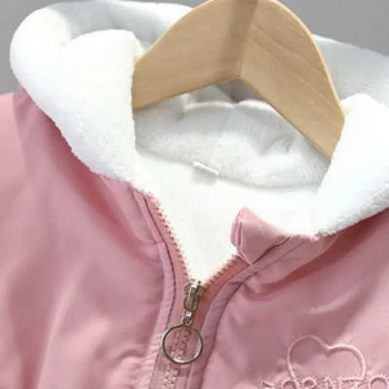 Down Coat Autumn and winter childrens coat hooded zipper warm cotton jacket plush thick girls clothing pink yellow cute long coat top H241010