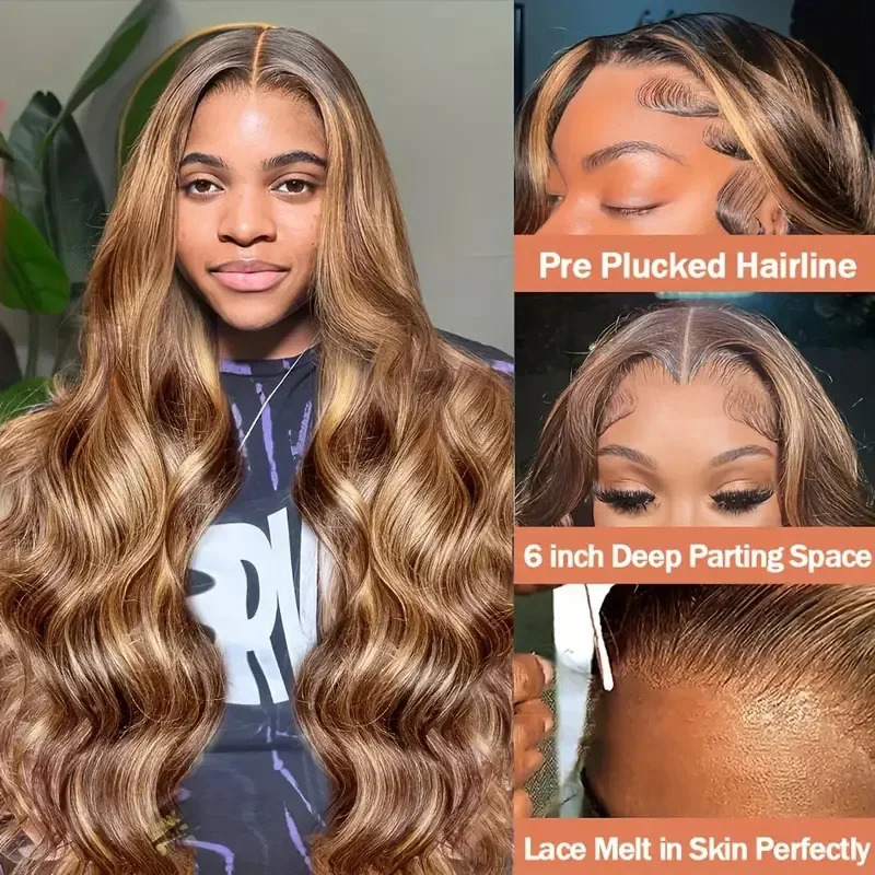 12A front lace wig womens medium wave piano partial color long curly full cover synthetic lace wig 241007