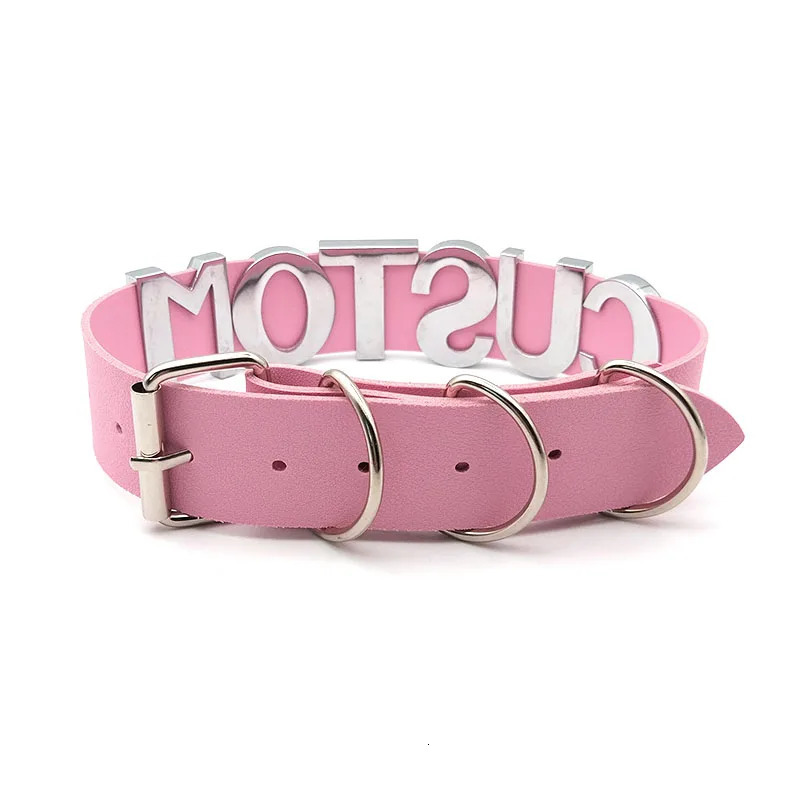 Sexy Pink Leather Customized Letters Collars Choker Necklace Punk Personalized Name Buckle Chocker Jewelry Cosplay Party Gift 241009
