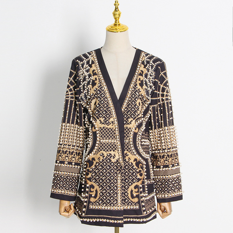 french petite suit 2024 new fashion vneck nail bead print long sleeved highend suit jacket for women