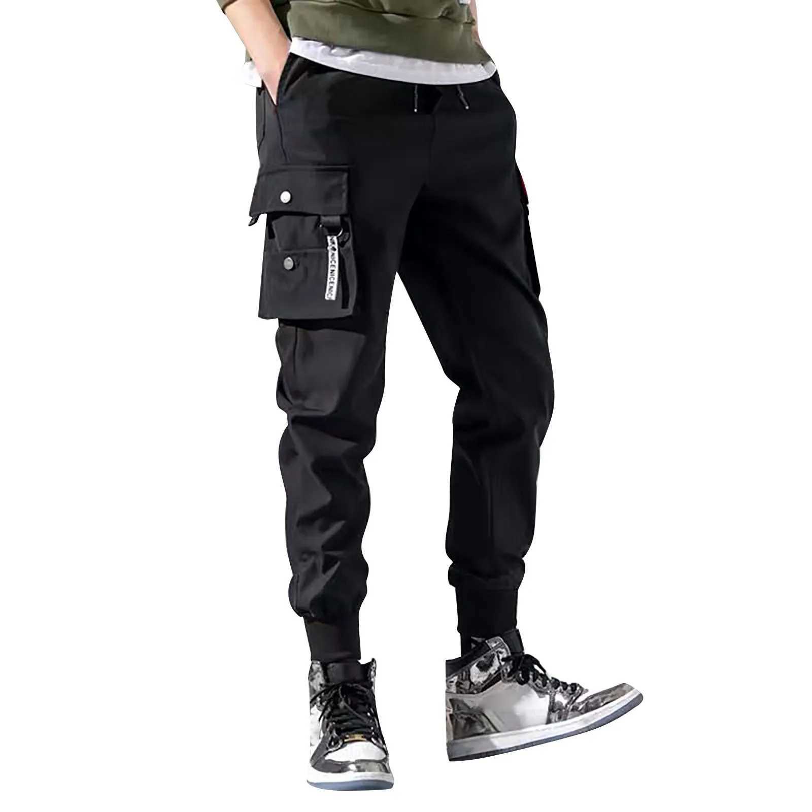 2024 New Joggers Mens Cargo Pants Casual Hip Hop Hit Colorful Pocket Mens Trouser Sports Pants Street Clothing Ribbon Techwear Pants W241009