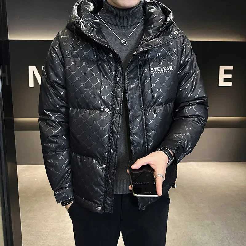 Men's Down Parkas Trendy Mens Hooded Down Jacket 2024 New Winter Thickened Casual Top Loose Fit Warm Comfortable Outwear Hooded Coats Y241009R4NL