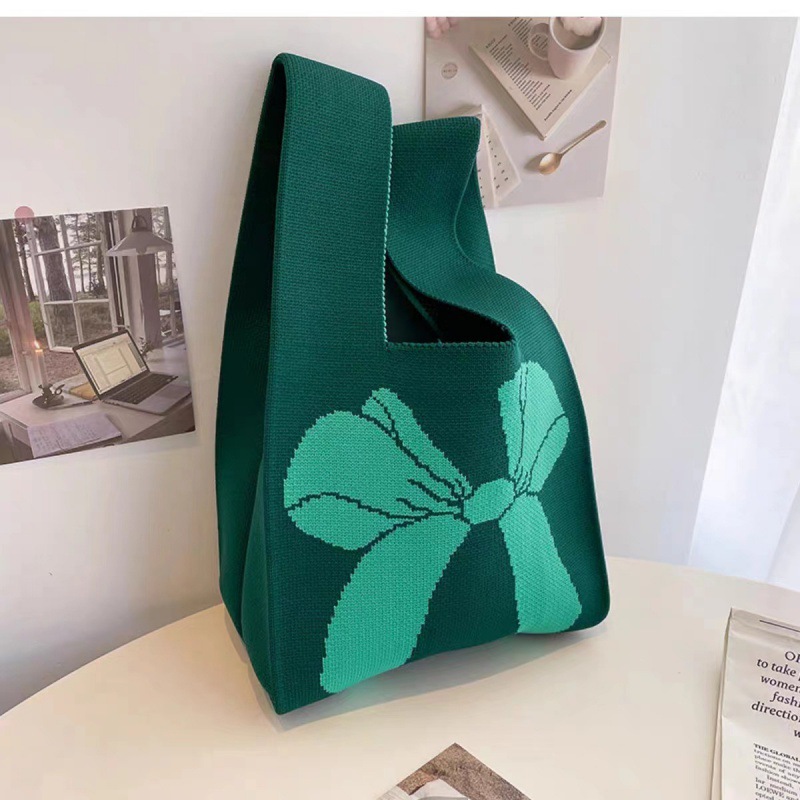make up bag Women's Casual Knitted Tote Bag - Japanese-Korean Style