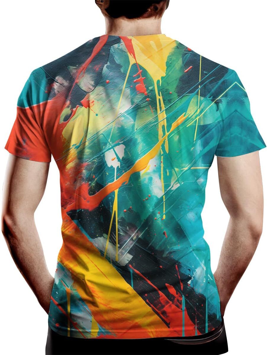 Mens T shirt Colorful T-Shirts for Men 3D Printed Neon Abstract Tee Short Sleeve Crewneck T graphic tee Casual tops summer clothes Short sleeve cool