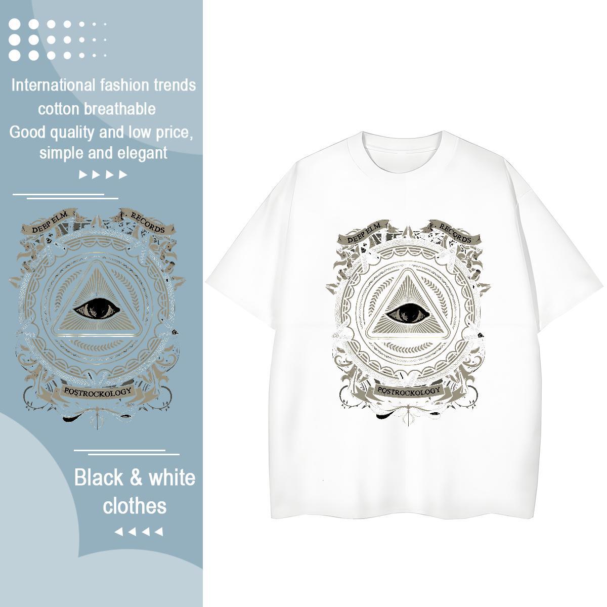 New T Shirts Women 230g Cotton O-Neck Short Sleeve High Street Hip Hop eye of the devil Women Tshirts Soft Black Oversized Clothes Shirt