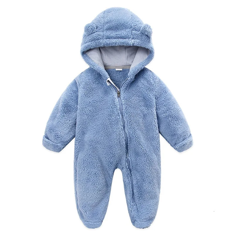 born Baby Girl Boy Solid Bear Ear Warmer Snowsuit Long Sleeve Fleece Hooded Romper Jumpsuit Soft Toddler Kids Winter Playsuit 241008
