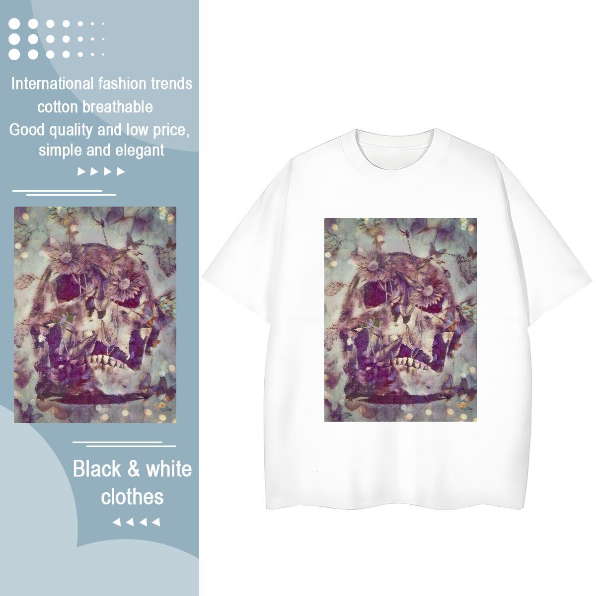 Popular Man T Shirts 230g 100% Cotton skull Spring Summer Cartoon Printing M-4XL Short Sleeve O-Neck Men Clothes T-Shirt Fashion Tops Shirt