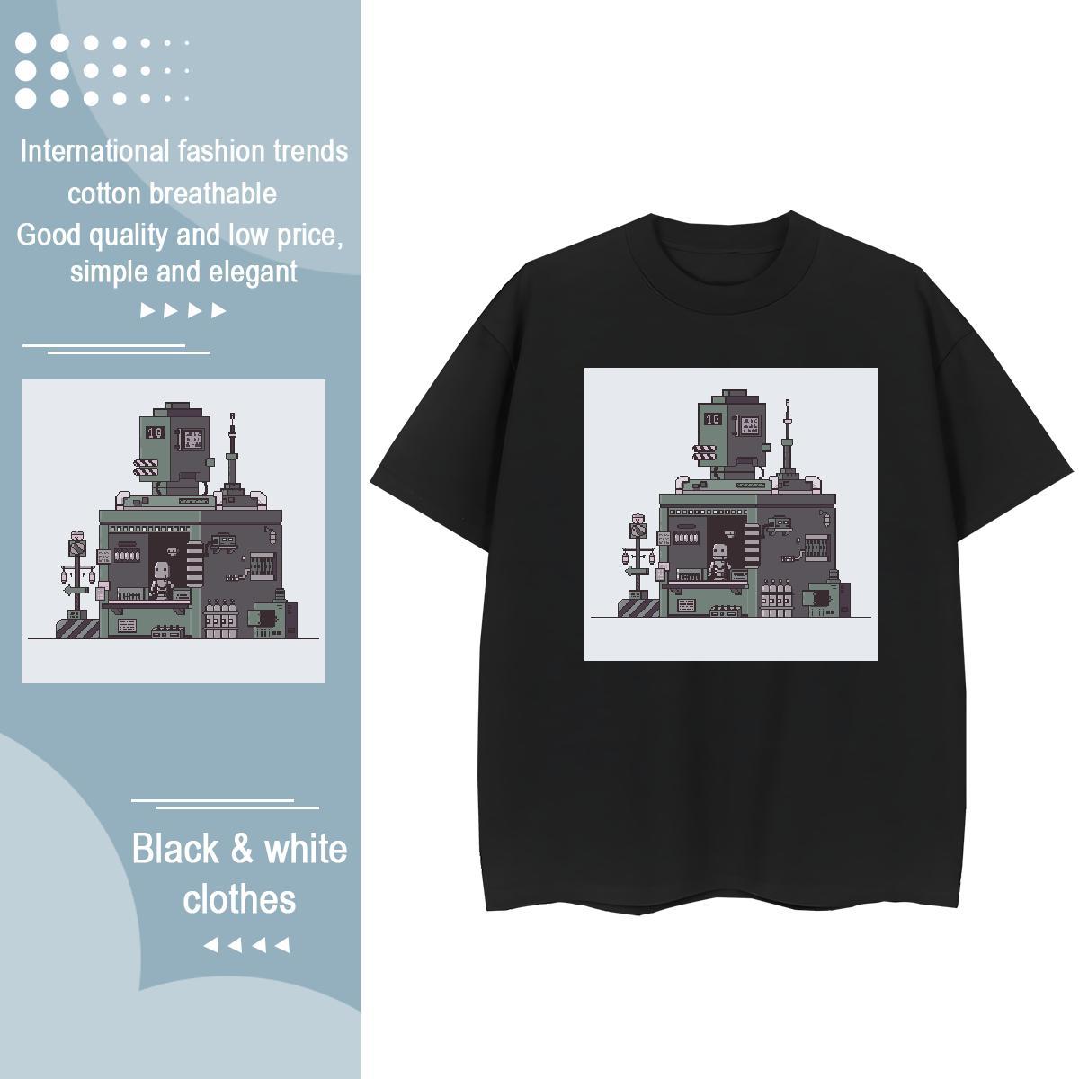 Cool T Shirts Men 100% Cotton 230g robot Hip Hop Street Anime Print Crew Neck Men Clothes T-Shirt New Tshirts