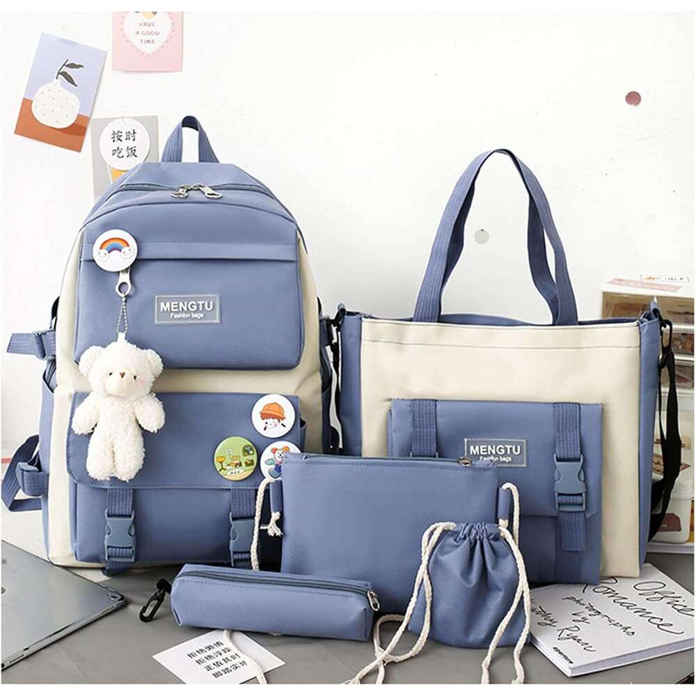 Kawaii Backpack 5Pcs Aesthetic School Bags cute backpack set with Pendant Lunch Bag,Pencil Case,Handbag,Coin Purse