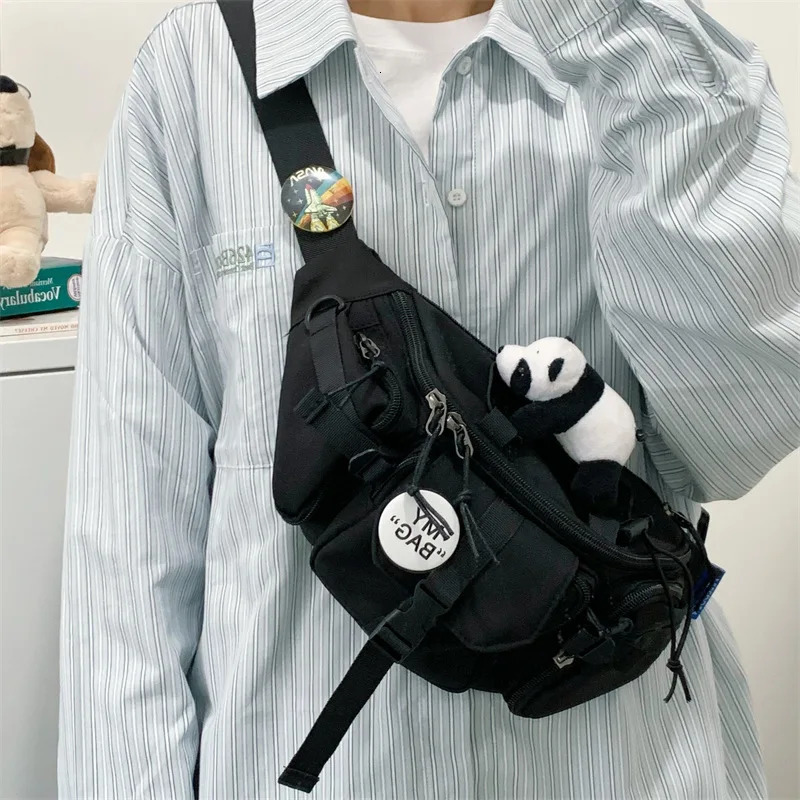 Blue black white technical suit hip-hop shoulder cross body bag mens functional waterproof chest bag casual sports Fanny bag 241008