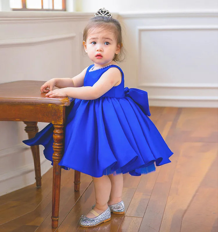 Baby Girl Party Dress Rolay Blue Summer Childrens Dress Big Bow Preschool Childrens First Birthday Baptist Dress Bridal Dress 241008