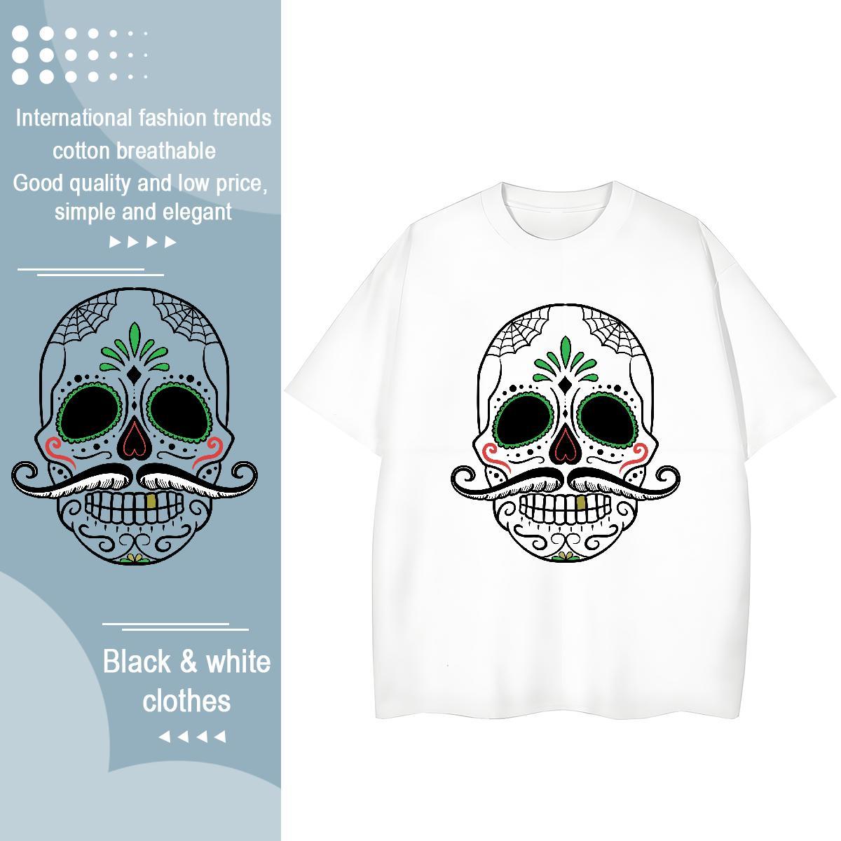 TOP Quality T-Shirts for Men 230g Pure Cotton skull Beach Custom Print Plus Size Breathable Soft Couples T Shirts Factory Direct Tee Shirt