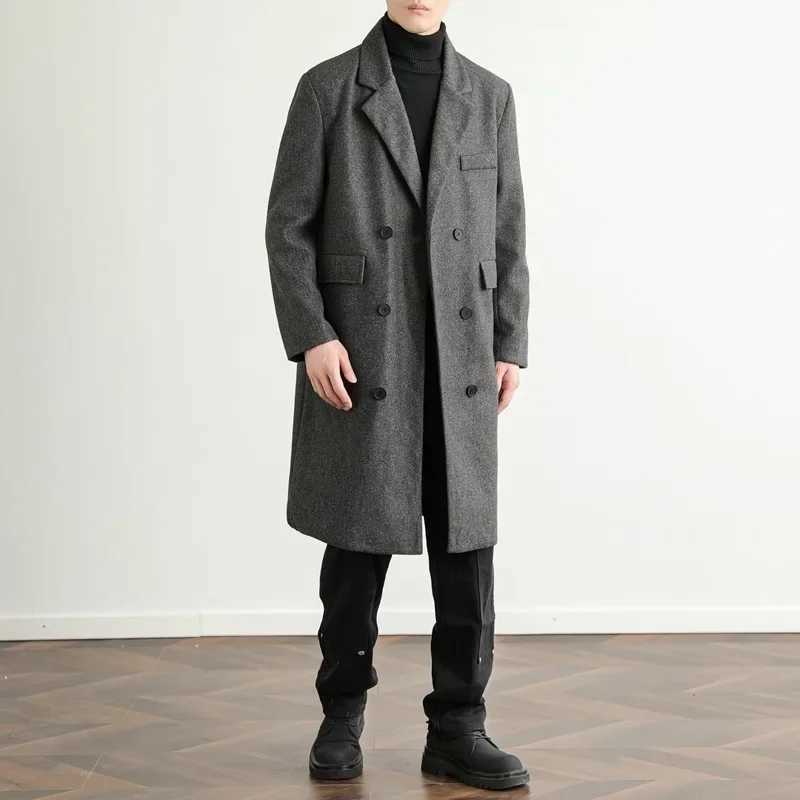 Winter New Mens Coat Fashionable and Warm Mid To Long Windbreaker Mens Woolen Knee Length Trench Coat Men LX241010