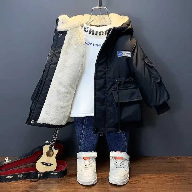 Down Coat Boys and girls winter jacket medium length down jacket new thick hooded jacket big childrens jacket 2-10 years old H241010