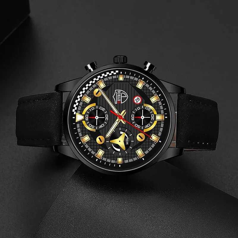 3PCS Set Fashion Mens Sports Bracelet Necklace Watches For Men Business Quartz Wrist Watch Classic Male Casual Leather WatchX241010