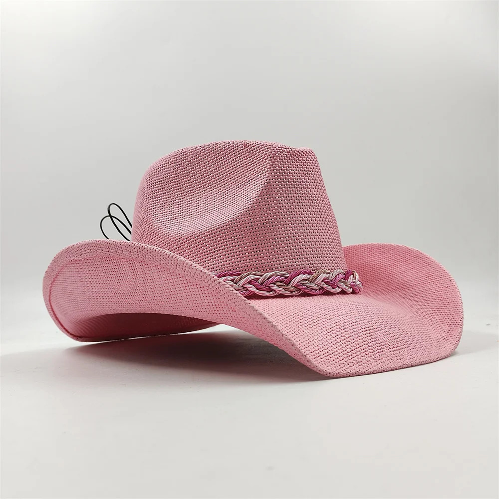 Summer Straw Hat Womens Fashion Cowboy Pink Mens Western Travel Sunshade 241009