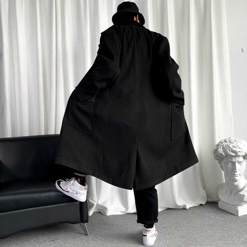Mens Hooded Long Woolen Coats Oversized Solid Color Winter Windbreaker Korean Style Casual Outwear LX241010