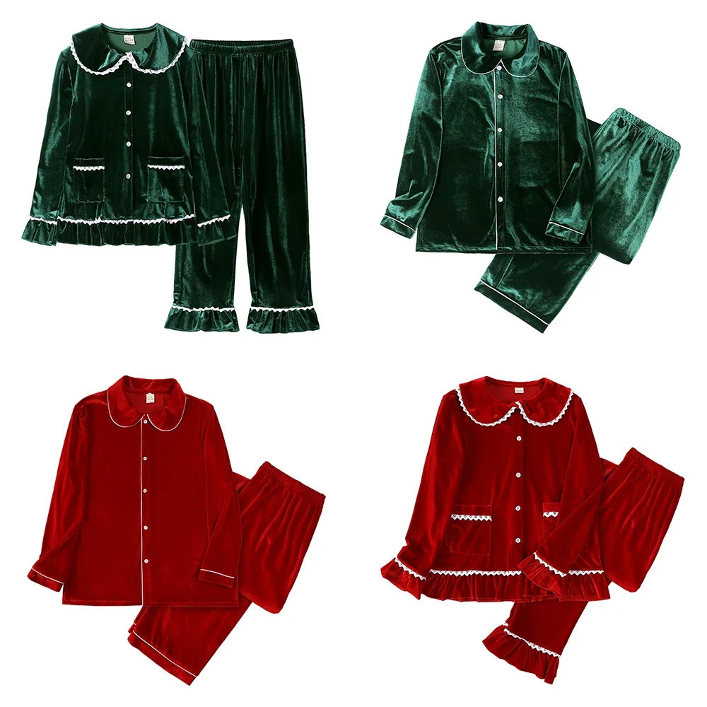 Adult Christmas Velvet Costume Red Green Family Match Christmas Lounge Sleepwear 241007