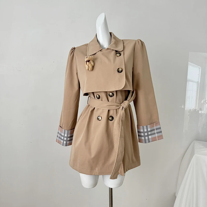 Womens double breasted trench coat casual jacket autumn and winter item womens tie waist jacket 240927