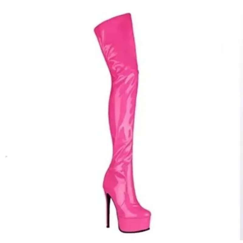 Platform Long Women Solid Color Patent Leather Botas Femininas High Heel Shoes Round Toe Women's Over-The-Knee Boots 2023