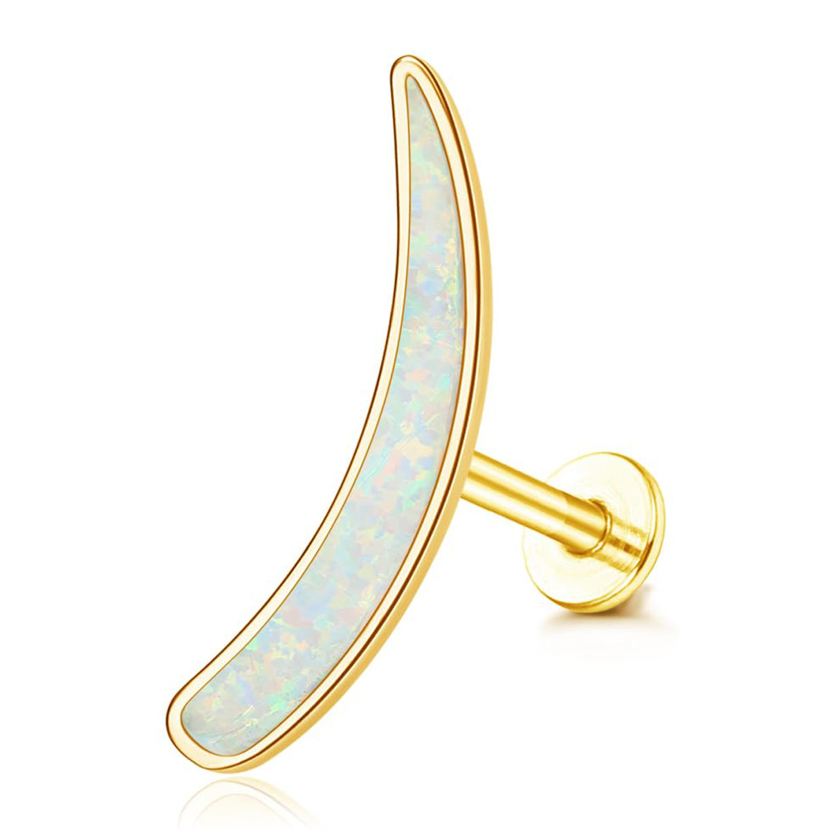 G23 Titanium Cartilage Earrings for Women 16G Pure Titanium Flat Back Stud for Sensitive Ear 14K Gold Cartilage Opal CZ Stud Earrings Internally Threa