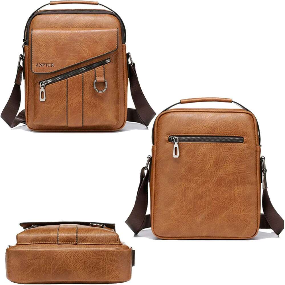 Messenger Bag for Men Crossbody Shoulder Purse Small Vintage PU Leather Satchel Pouch Side Crossover Handbag