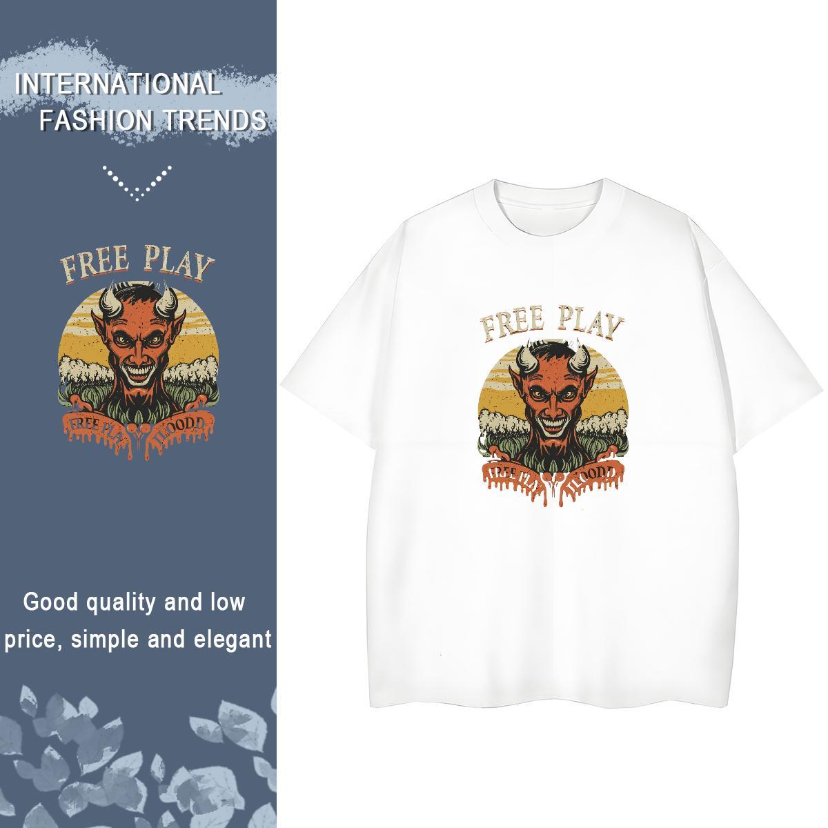 2024 Casual T-Shirts for Women 230g Pure Cotton Breathable Spring Summer skull Unisex Tshirts Wholesale Anime Print Tees