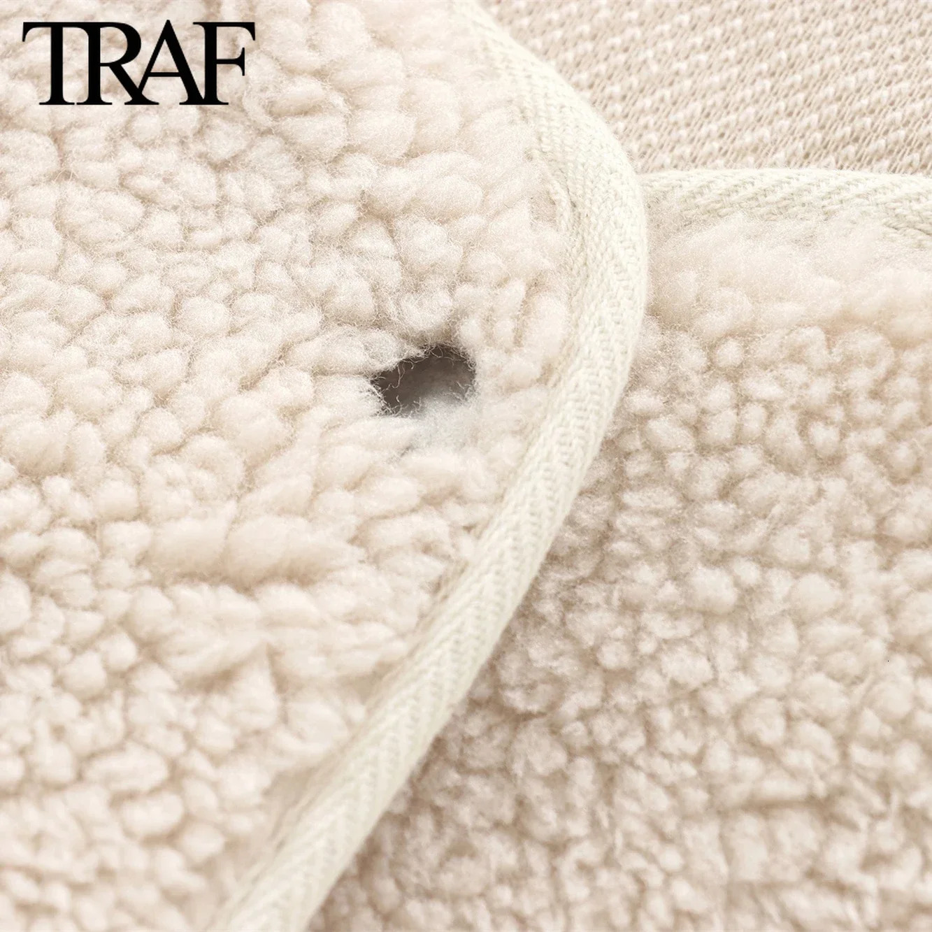 TRAF Women Fashion Autumn Winter Coat Jacket Long Sleeved Single Breasted Round Neck Fleece Coats Chic Ladies Tops Mujer 240930