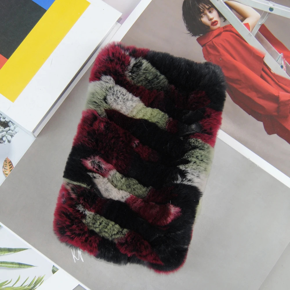 2024 Winter Girls Elastic Warm Soft Rex Rabbit Fur Scarves Women Real Fur Ring Scarf Knit Genuine Fur Neck Wraps Headbands 241009