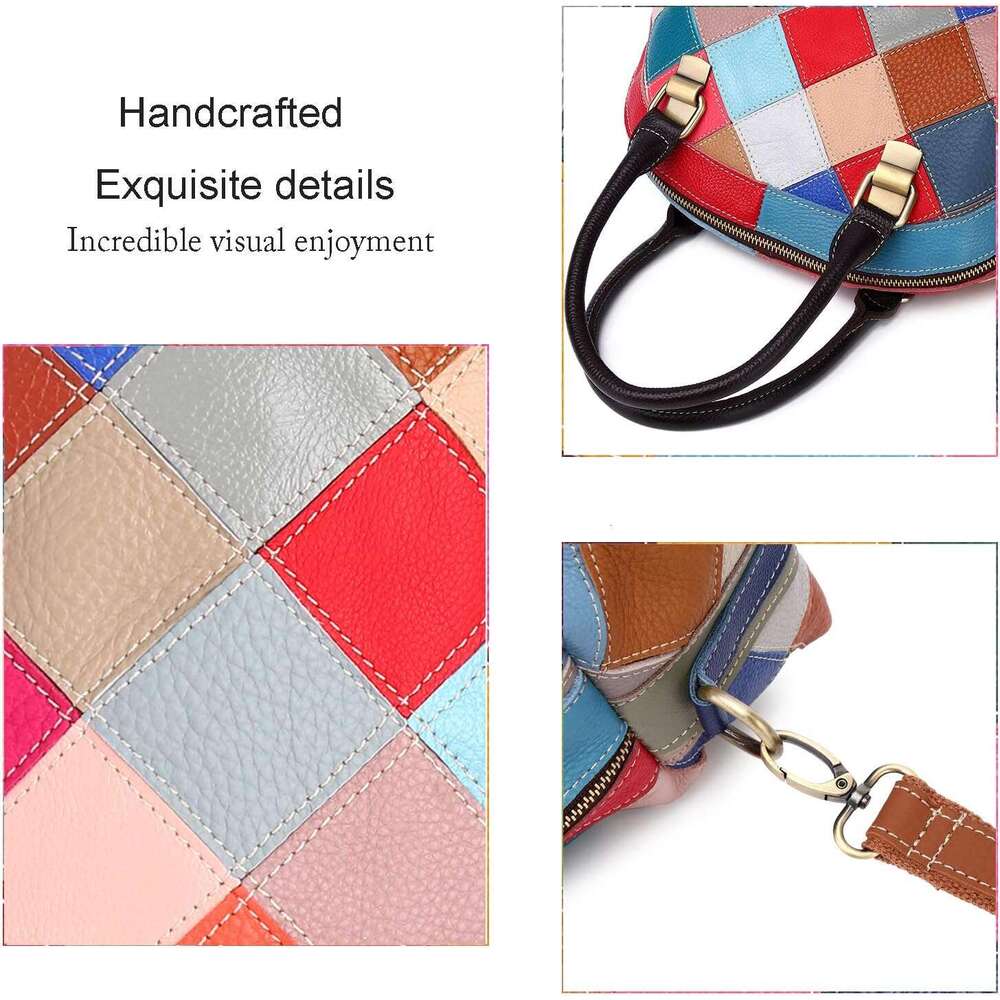 Women Multicolor Shell Genuine Leather Cute Tote Bag Colorful Handbag Purses