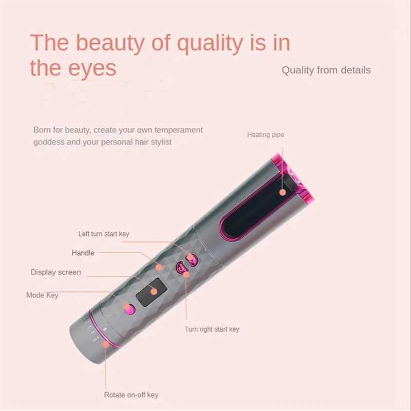 Fast Hair Curlers Cordless Automatic Hair Curler Iron USB LCD Display Wireless Ceramic Rotating Curling Iron ToolsXJ241010