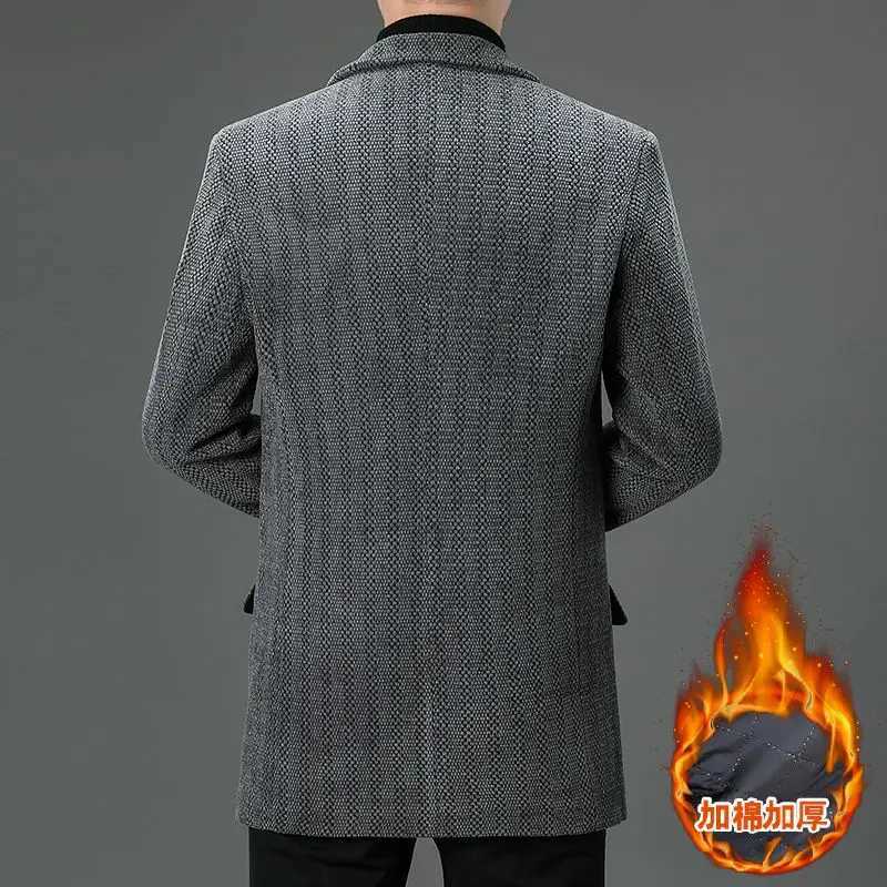Casual Mens Autumn Winter Cotton Thicken Overcoat Business Solid Warm Mid-Length Windbreak Jackets Outwear Trench Woolen Coats LX241010