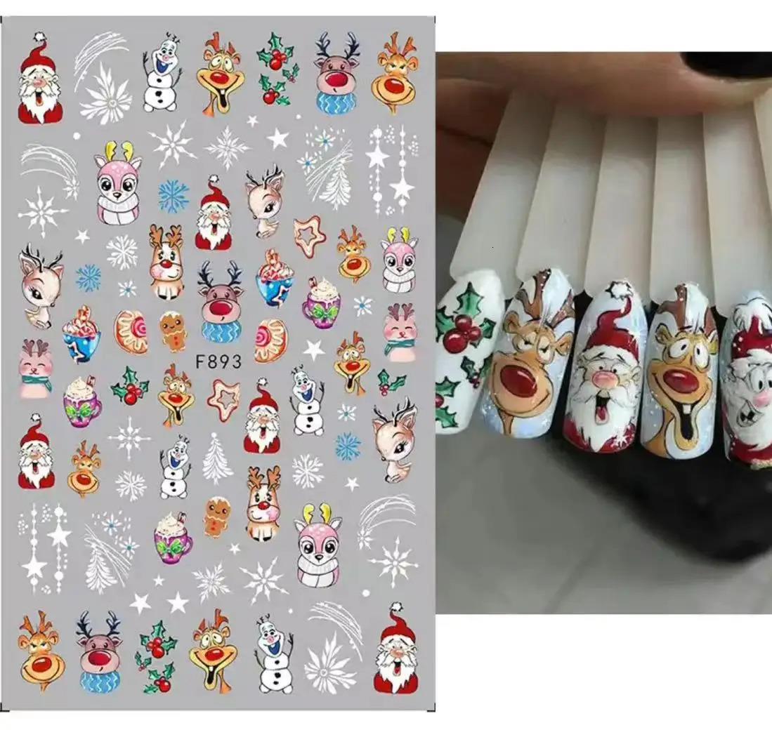 3D Christmas Nail Stickers Santa Claus Snow Deer Christmas Tree Winter Stickers Sliders Year Holiday Decoration 241008
