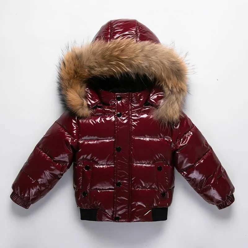 Down Coat Winter baby boy down jacket faux fur long sleeved thick and warm baby boy park zipper shiny waterproof toddler boy jacket H241010