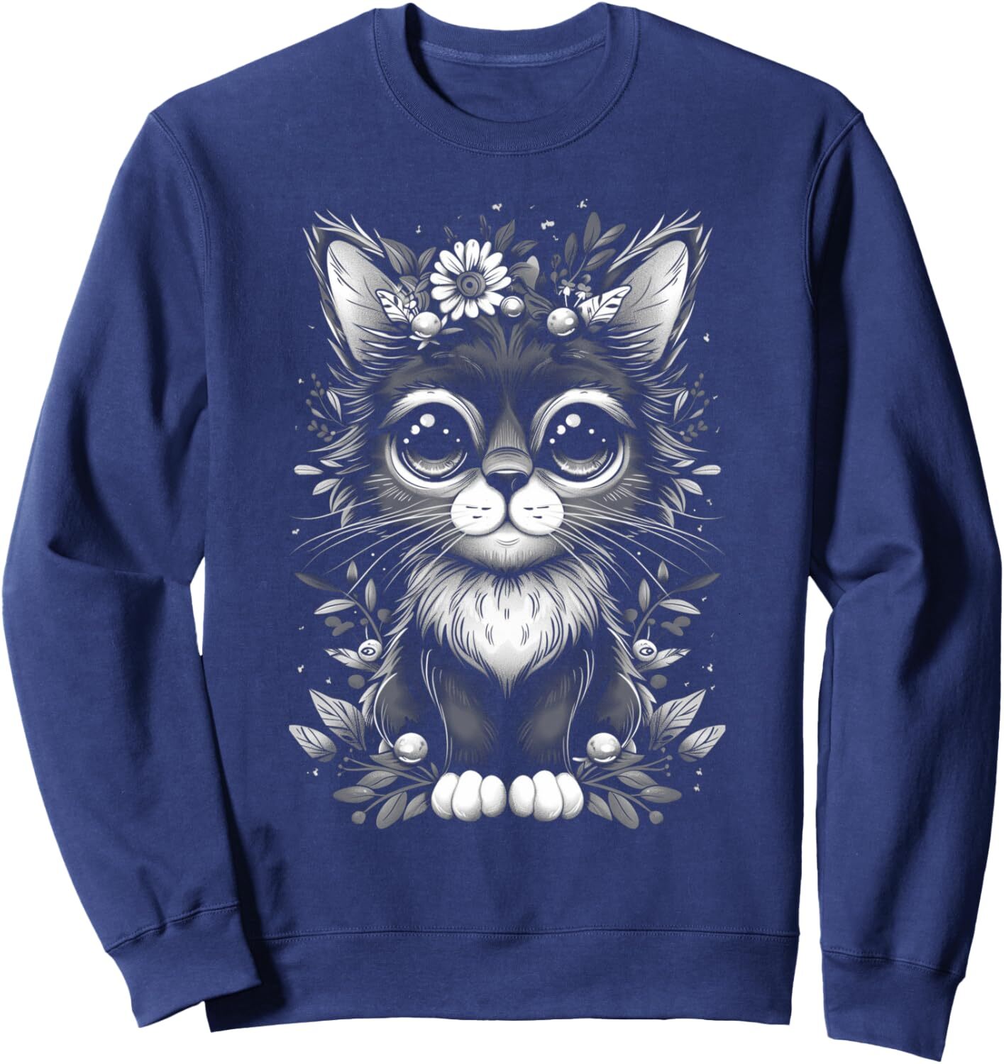 Long Sleeve Shirts for Men sweatshirt Cat Illustration With Floral Accents Beauty Gift Sweatshirt Tee Streetwear Casual tops clothes