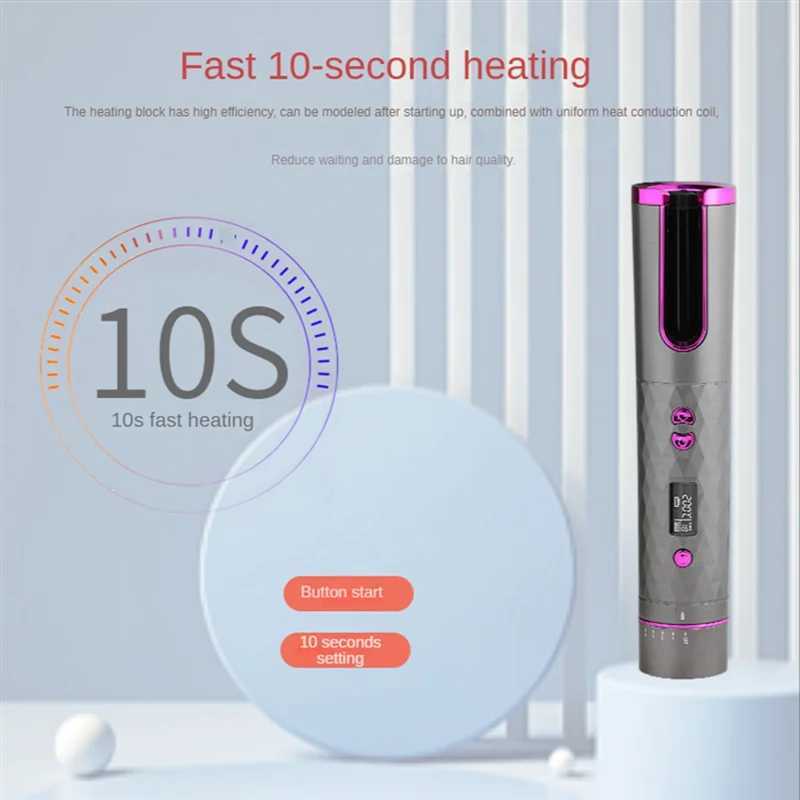Fast Hair Curlers Cordless Automatic Hair Curler Iron USB LCD Display Wireless Ceramic Rotating Curling Iron ToolsXJ241010