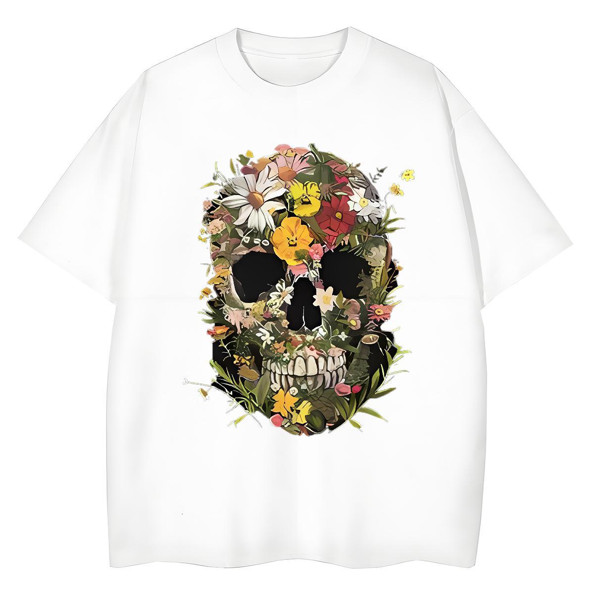 Classic T-Shirts 230g Pure Cotton Round Neck Short Sleeve Sports Street Wear flower Lady T shirt Female Black Oversized Clothings