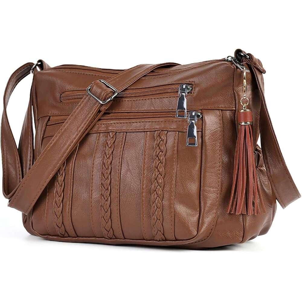 Purses for Women Pocketboo Soft PU Leather Ladies Crossbody Purse Multi Pocket Shoulder Bag