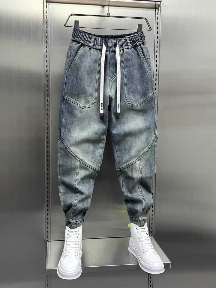 Blue Denim Jeans Loose Harem Pants Elastic Waist Cuffs Casual Spring Autumn Luxury Clothing Men korean 2024 New Mens FashionX241009